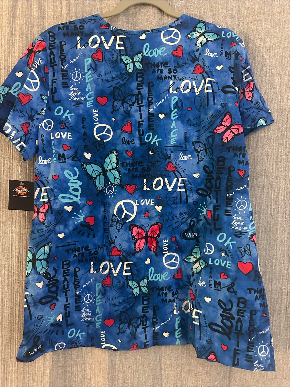 Dickies Scrub Top with Love, Butterfly & Peace Print - Picture 3 of 5